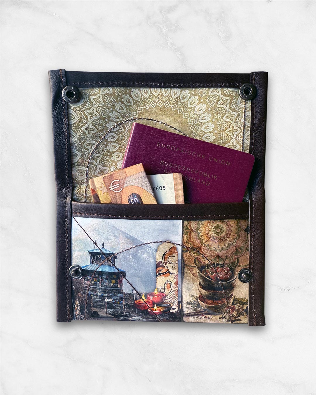 Upcycled Wallet / Passport Holder: Himalayan Blessing
