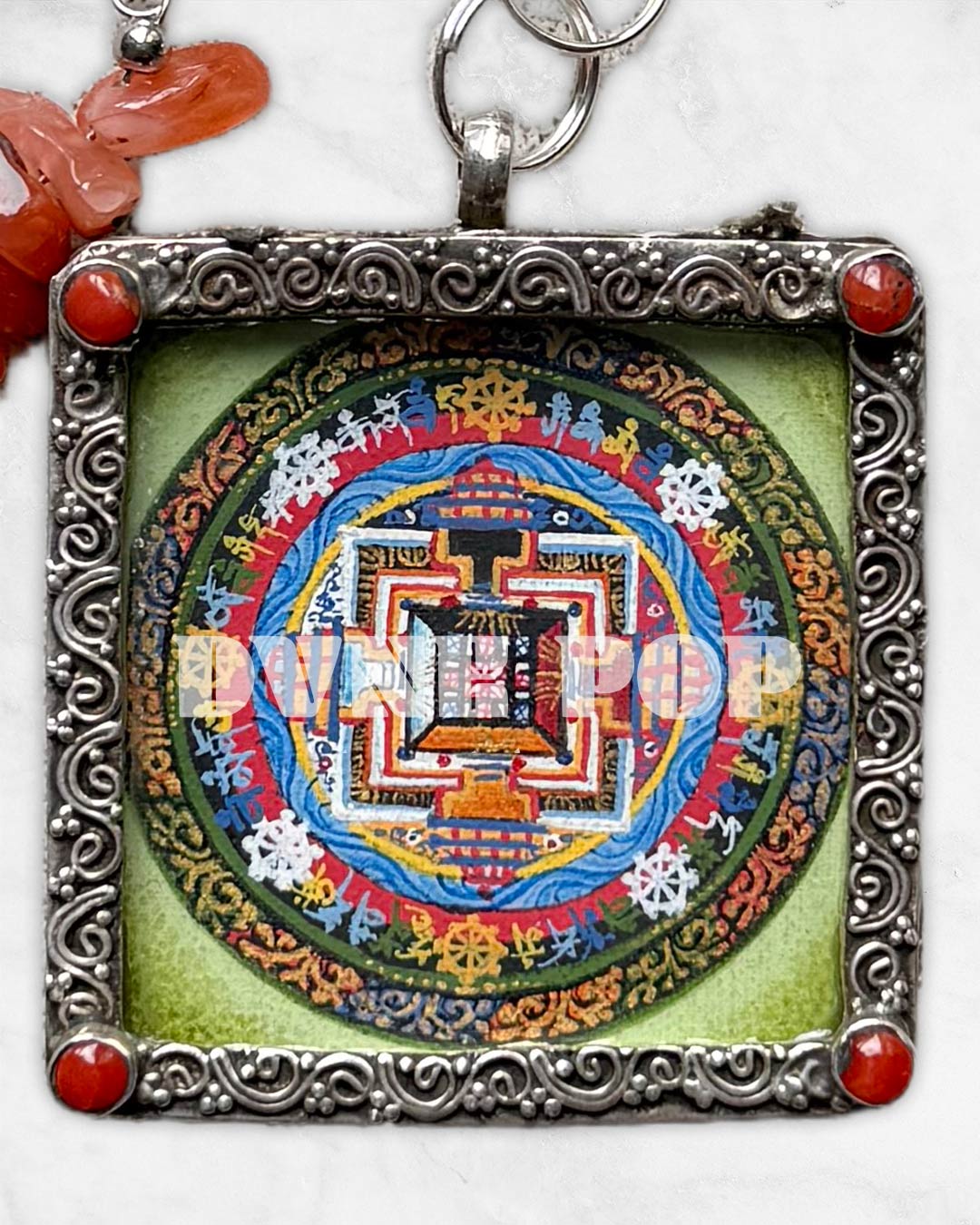 Kalachakra Mandala - Mini-Thangka Anhänger / Taschenanhänger